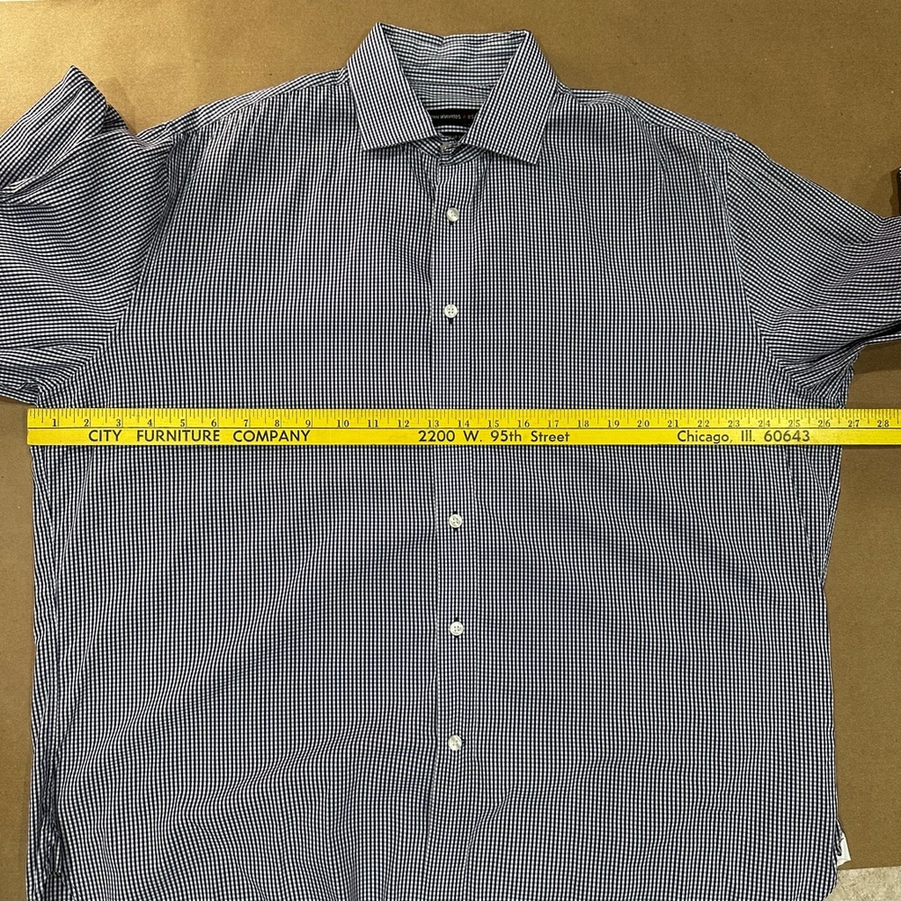 🔹 John Varvatos Regular Fit Button-Up Shirt – Blue Checkered – Size 17 34/35 🔹 - Picture 8 of 9
